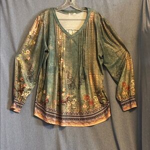Floral Green and Brown knit Women's Top size 2xl